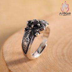 画像3: Antique Jewelry S925 純銀 トゲのバラ ダークスタイル ブラックジルコニア レディースリング オープンリング ファッションアクセサリー (3)