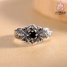 画像5: Antique Jewelry S925 純銀 トゲのバラ ダークスタイル ブラックジルコニア レディースリング オープンリング ファッションアクセサリー (5)