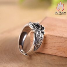 画像6: Antique Jewelry S925 純銀 トゲのバラ ダークスタイル ブラックジルコニア レディースリング オープンリング ファッションアクセサリー (6)