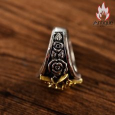 画像4: Antique Jewelry パーソナライズ可能！S925銀製ウェスタン風スカル＆ローズメンズリング、五角星印象的な個性派ジュエリー (4)