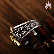 画像5: Antique Jewelry パーソナライズ可能！S925銀製ウェスタン風スカル＆ローズメンズリング、五角星印象的な個性派ジュエリー (5)