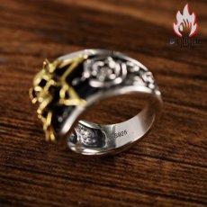 画像7: Antique Jewelry パーソナライズ可能！S925銀製ウェスタン風スカル＆ローズメンズリング、五角星印象的な個性派ジュエリー (7)