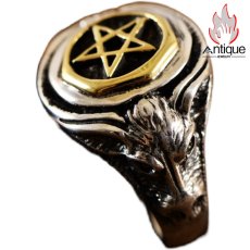 画像1: Antique Jewelry シルバーアクセサリー 925、シンプルでファッショナブルなメンズリング、鹿の頭と五角星のレトロシルバーリング (1)