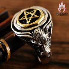 画像2: Antique Jewelry シルバーアクセサリー 925、シンプルでファッショナブルなメンズリング、鹿の頭と五角星のレトロシルバーリング (2)