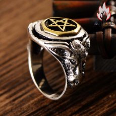 画像3: Antique Jewelry シルバーアクセサリー 925、シンプルでファッショナブルなメンズリング、鹿の頭と五角星のレトロシルバーリング (3)