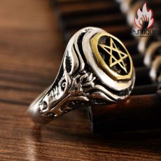 画像4: Antique Jewelry シルバーアクセサリー 925、シンプルでファッショナブルなメンズリング、鹿の頭と五角星のレトロシルバーリング (4)