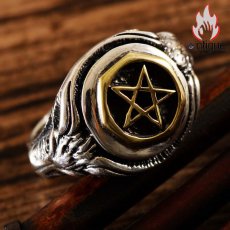 画像5: Antique Jewelry シルバーアクセサリー 925、シンプルでファッショナブルなメンズリング、鹿の頭と五角星のレトロシルバーリング (5)