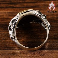 画像7: Antique Jewelry シルバーアクセサリー 925、シンプルでファッショナブルなメンズリング、鹿の頭と五角星のレトロシルバーリング (7)