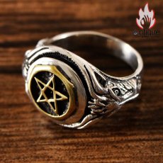 画像8: Antique Jewelry シルバーアクセサリー 925、シンプルでファッショナブルなメンズリング、鹿の頭と五角星のレトロシルバーリング (8)