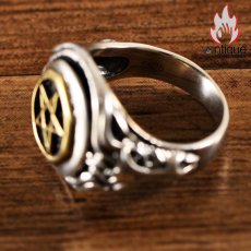 画像9: Antique Jewelry シルバーアクセサリー 925、シンプルでファッショナブルなメンズリング、鹿の頭と五角星のレトロシルバーリング (9)