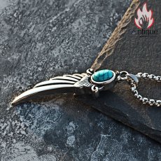 画像5: Antique Jewelry レトロな両面ターコイズウイングペンダントネックレス メンズの個性的なアクセサリー、羽のデザインが付いたチタンスチール製ペンダントはスタイリッシュでかっこいい (5)