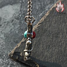 画像10: Antique Jewelry レトロな双面ターコイズとアンカーペンダントネックレス　メンズの個性的なアクセサリー、チタンスチールのネックレスで格好良く決める (10)