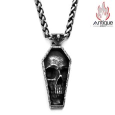 画像1: Antique Jewelry ダークなスカル棺ペンダント メンズ用の個性的なペンダント、レトロチタンスチールセーターチェーン、パンク風アクセサリー (1)