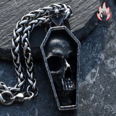 画像2: Antique Jewelry ダークなスカル棺ペンダント メンズ用の個性的なペンダント、レトロチタンスチールセーターチェーン、パンク風アクセサリー (2)