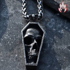 画像3: Antique Jewelry ダークなスカル棺ペンダント メンズ用の個性的なペンダント、レトロチタンスチールセーターチェーン、パンク風アクセサリー (3)