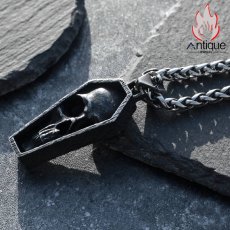 画像4: Antique Jewelry ダークなスカル棺ペンダント メンズ用の個性的なペンダント、レトロチタンスチールセーターチェーン、パンク風アクセサリー (4)