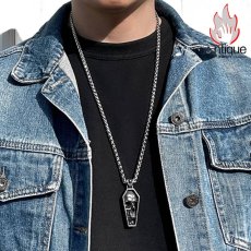 画像5: Antique Jewelry ダークなスカル棺ペンダント メンズ用の個性的なペンダント、レトロチタンスチールセーターチェーン、パンク風アクセサリー (5)