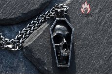 画像7: Antique Jewelry ダークなスカル棺ペンダント メンズ用の個性的なペンダント、レトロチタンスチールセーターチェーン、パンク風アクセサリー (7)