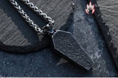 画像8: Antique Jewelry ダークなスカル棺ペンダント メンズ用の個性的なペンダント、レトロチタンスチールセーターチェーン、パンク風アクセサリー (8)