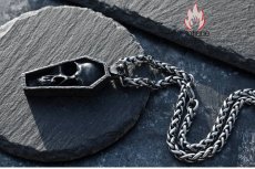 画像9: Antique Jewelry ダークなスカル棺ペンダント メンズ用の個性的なペンダント、レトロチタンスチールセーターチェーン、パンク風アクセサリー (9)