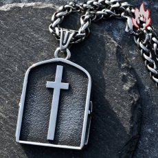 画像4: Antique Jewelry ダークな十字架と死神のネックレス、メンズ用、個性的なチタンスチール製ペンダント、ビンテージで欧米風のアクセサリー (4)