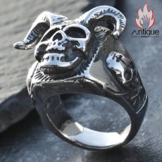 画像3: Antique Jewelry ダークな悪魔スカルリング 男性用 欧米風のチタンステンレススチール製指輪、個性的なアンティークデザインで万能にお使いいただけるアクセサリー (3)