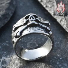 画像4: Antique Jewelry 個性的なバイカースカルリング 男性用 欧米風のチタンステンレススチール製指輪、ダークでアンティークなデザインが目を惹くストリートファッションアイテム (4)