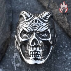 画像2: Antique Jewelry ダークな悪魔神の目スカルリング 男性用 個性的なチタンステンレススチール製指輪、欧米風のスタイルに合わせておしゃれを楽しめるアクセサリー (2)