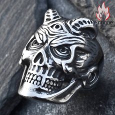 画像3: Antique Jewelry ダークな悪魔神の目スカルリング 男性用 個性的なチタンステンレススチール製指輪、欧米風のスタイルに合わせておしゃれを楽しめるアクセサリー (3)