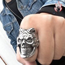画像5: Antique Jewelry ダークな悪魔神の目スカルリング 男性用 個性的なチタンステンレススチール製指輪、欧米風のスタイルに合わせておしゃれを楽しめるアクセサリー (5)
