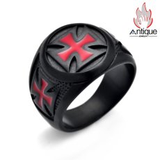 画像1: Antique Jewelry 男性向けのダークな十字架指輪。ヒップホップや潮流に合う個性的なタイタンスチールの食指リング、文芸的な印象もある (1)