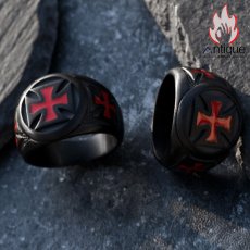 画像12: Antique Jewelry 男性向けのダークな十字架指輪。ヒップホップや潮流に合う個性的なタイタンスチールの食指リング、文芸的な印象もある (12)