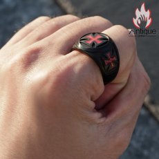 画像14: Antique Jewelry 男性向けのダークな十字架指輪。ヒップホップや潮流に合う個性的なタイタンスチールの食指リング、文芸的な印象もある (14)