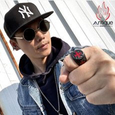 画像15: Antique Jewelry 男性向けのダークな十字架指輪。ヒップホップや潮流に合う個性的なタイタンスチールの食指リング、文芸的な印象もある (15)