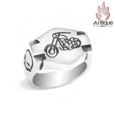 画像1: Antique Jewelry スカルバイクリング 男性用 ヒップホップ風個性的なオートバイ指輪、チタンステンレススチール製、欧米風鬼ヘッドモーターサイクルアクセサリー (1)