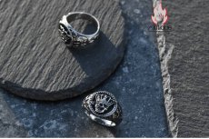 画像17: Antique Jewelry ビンテージな六芒星クラウンスカルリング 男性用 個性的なクロスチタンステンレススチール指輪、欧米風ファッションアイテム (17)