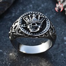 画像2: Antique Jewelry ビンテージな六芒星クラウンスカルリング 男性用 個性的なクロスチタンステンレススチール指輪、欧米風ファッションアイテム (2)