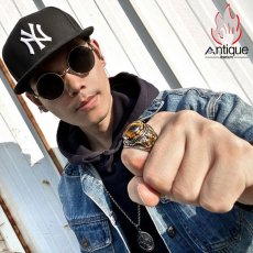 画像13: Antique Jewelry 男性向けのレトロ風の彫刻入り虎眼石指輪。文芸的で個性的、潮流に合うタイタンスチールの食指リング (13)