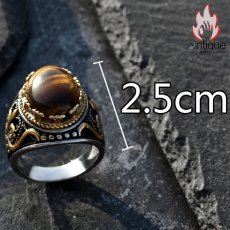 画像15: Antique Jewelry 男性向けのレトロ風の彫刻入り虎眼石指輪。文芸的で個性的、潮流に合うタイタンスチールの食指リング (15)