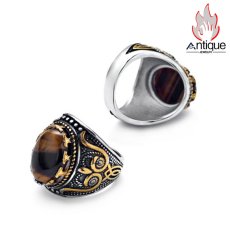 画像7: Antique Jewelry 男性向けのレトロ風の彫刻入り虎眼石指輪。文芸的で個性的、潮流に合うタイタンスチールの食指リング (7)