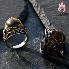 画像9: Antique Jewelry 男性向けのレトロ風の彫刻入り虎眼石指輪。文芸的で個性的、潮流に合うタイタンスチールの食指リング (9)