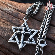 画像2: Antique Jewelry ヒップホップ個性的な十字架と六芒星ネックレス メンズ 嘻哈風レトロチタン鋼ペンダント INSスタイルネックレス (2)