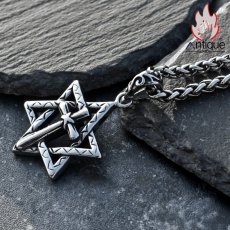 画像4: Antique Jewelry ヒップホップ個性的な十字架と六芒星ネックレス メンズ 嘻哈風レトロチタン鋼ペンダント INSスタイルネックレス (4)