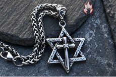 画像7: Antique Jewelry ヒップホップ個性的な十字架と六芒星ネックレス メンズ 嘻哈風レトロチタン鋼ペンダント INSスタイルネックレス (7)