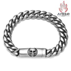 画像1: Antique Jewelry 香水スカルブレスレット メンズ チタン鋼バングル ユニークなレトロデザインの手飾り (1)
