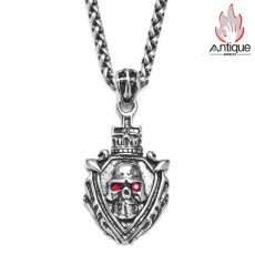 画像1: Antique Jewelry メンズネックレス クロス 王冠 スカル ペンダント チタンスチール製 レトロデザイン ヒップホップ 個性派 (1)