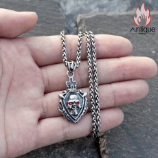 画像3: Antique Jewelry メンズネックレス クロス 王冠 スカル ペンダント チタンスチール製 レトロデザイン ヒップホップ 個性派 (3)