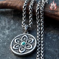 画像4: Antique Jewelry メンズネックレス レトロデザイン 両面彫り 蓮花 & 六字真言 チタンスチールペンダント (4)