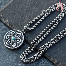 画像5: Antique Jewelry メンズネックレス レトロデザイン 両面彫り 蓮花 & 六字真言 チタンスチールペンダント (5)