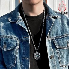 画像6: Antique Jewelry メンズネックレス レトロデザイン 両面彫り 蓮花 & 六字真言 チタンスチールペンダント (6)